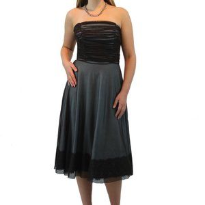 VTG 90s Strapless Black Dress Tuile Maxi Swing Party Cocktail Small